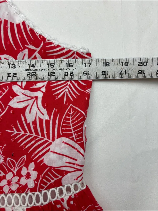Farm Rio size small Red White Tropical Print Button-Front Maxi Dress vaca party - Image 4