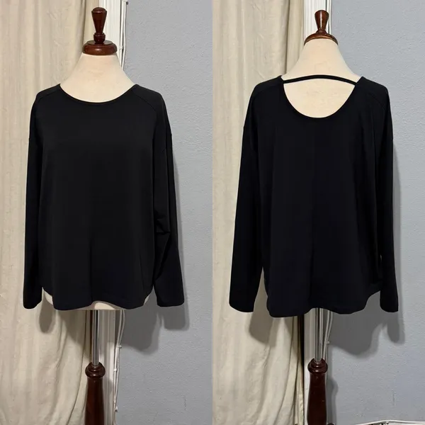 Members Mark Black Long Sleeve Active Tee Women's Size L Open Back‎ Detail - Image 2