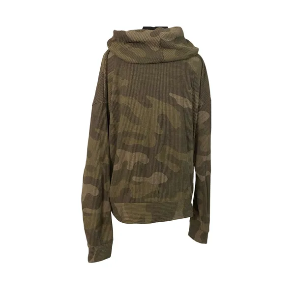 Natural Reflections Camo Waffle Knit Cowl Neck Hoodie Kangaroo Pocket L Military - Image 2
