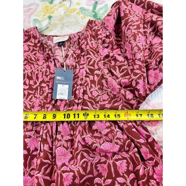 Universal Thread Womens Floral Pintuck Balloon Sleeve Mini Dress Burgundy XS‎ - Image 8