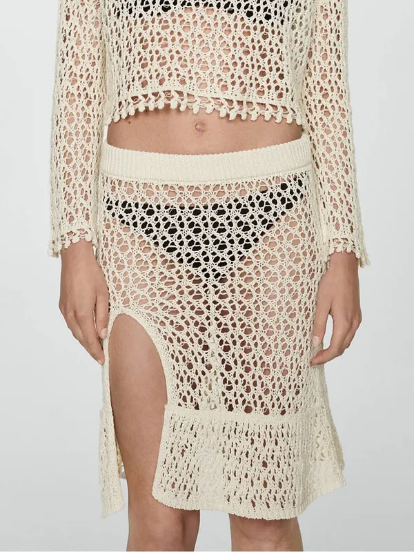 Mango MNG - NWT Ivory off white cream knit Crochet Cover-Up Skirt Swim - Image 6