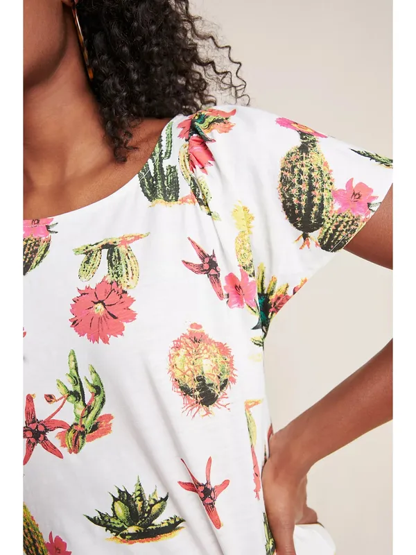 Anthropologie Eva Franco Cactus Tee Women's Blouse Top Shirt‎ S Cacti Succulent - Image 2