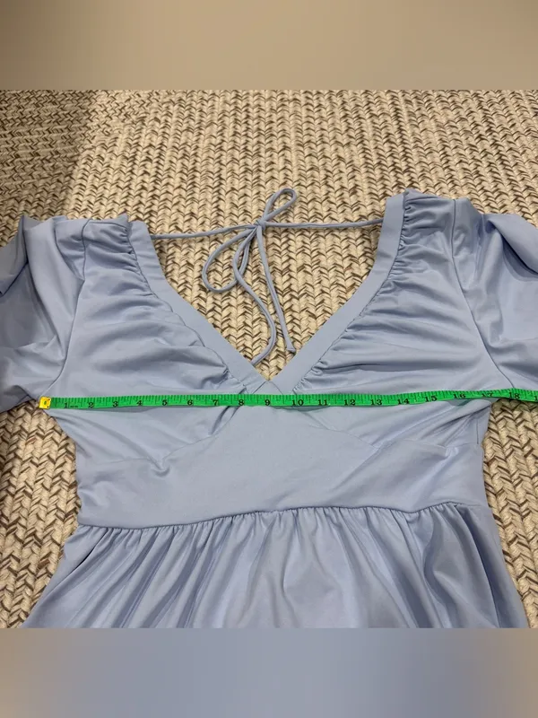 NWOT Halara Blue V Neck Tie Back Babydoll Short sleeve Dress - Image 10