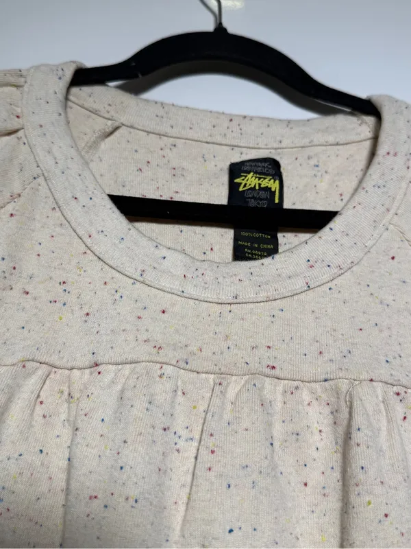 Stussy Cream Flecked Fleece Short Sleeve Sweatshirt Dress XS - Image 2
