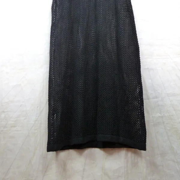 Black Open Knit Crochet Maxi Dress Size XS/S Bell Sleeve Sheer Goth Boho Witchy - Image 4