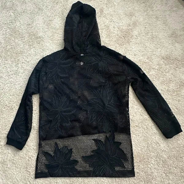 Women’s free people movement Black Mesh Floral Hoodie - Image 4