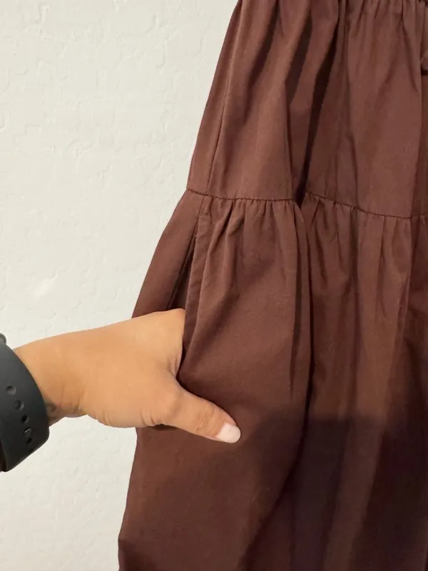 Sim and Sam Milkmaid Poplin Midi Dress Size XS Chocolate Brown Cottagecore Boho - Image 4