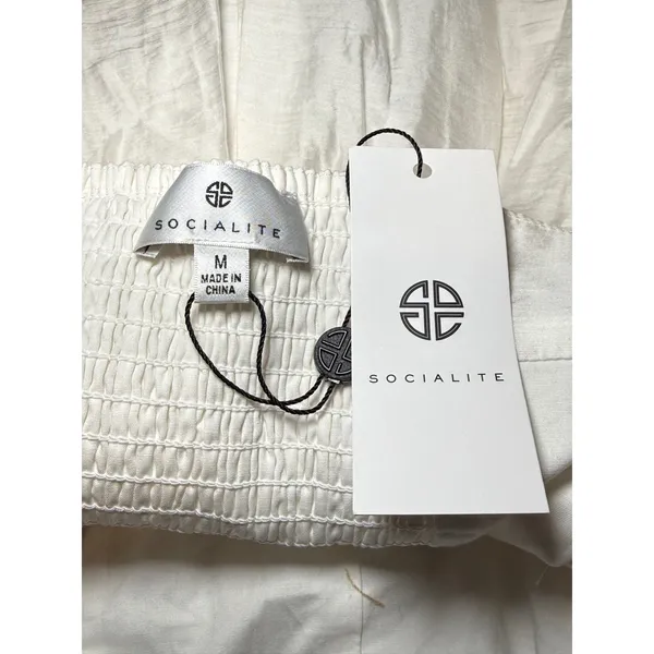 NEW Socialite Women White Halter Mini Dress Linen Blend Size M Cottage Chic - Image 7