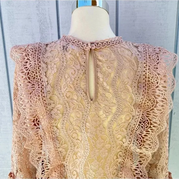 Melograno Rico Lace Blush Blouse See-through Top Long Sleeve Size Small - Image 5