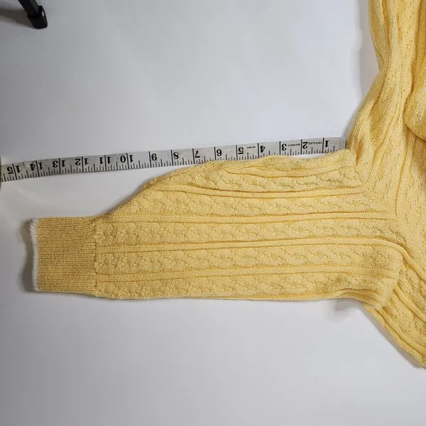 Mita Cable Knit Cardigan Vintage Long Sleeve Gold Buttons 80s Size 14 Yellow - Image 9
