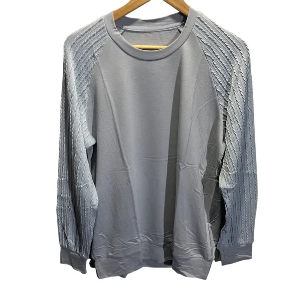 Light Blue Long-Sleeve Crewneck Knit Pullover For‎ Women Size L - Image 2