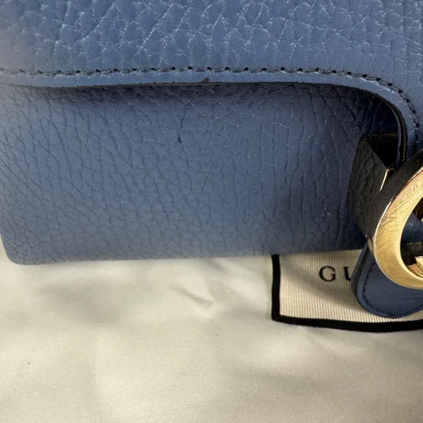 Gucci GG Interlocking Navy Leather Satchel with Gold Chain Made in Italy - Image 4