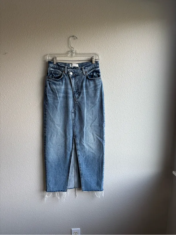 Denim Midi Skirt with Front Slit - Image 2