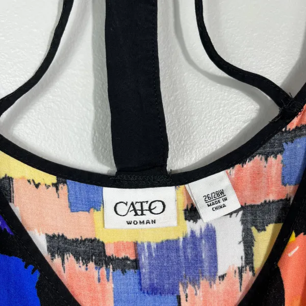 Cato Plus Size Multicolored Art Deco Funky Pattern Open Cutout Back Blouse 26/28 - Image 5