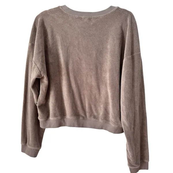 Beyond Yoga Tropez Crop Pullover Size XL Terry Cloth Birch Brown Slouchy V Neck - Image 4