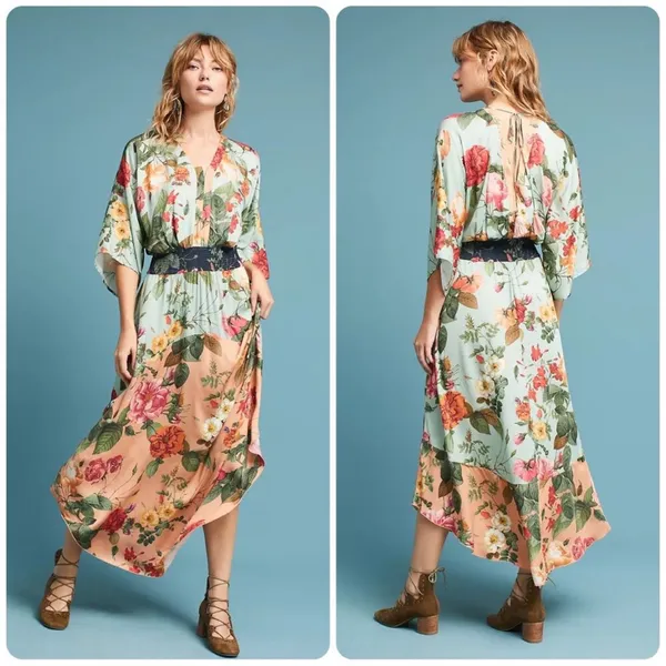 FARM RIO Marilla Maxi Dress Floral Kimono Bohemian‎ Size XS - Image 2
