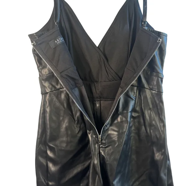 Akira Faux Leather Romper Skort Wrap Front V-Neck Black Vegan‎ L Moto Clubwear - Image 11