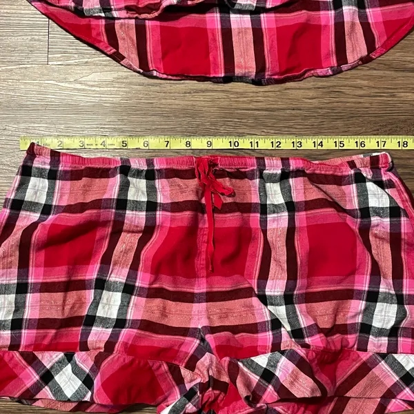 Victoria’s Secret Plaid Short Sleeve Shorts Pajama Set Red Pink White Black XL - Image 5