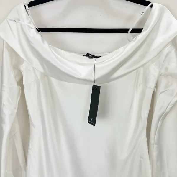 Lulus Luxurious Vision White Satin Off-the-Shoulder Mini Dress Party Medium NWT - Image 7