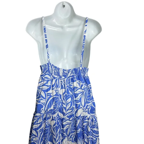Old Navy Women Blue White Floral Tropical Smocked Tiered Maxi Dress Large - Image 5