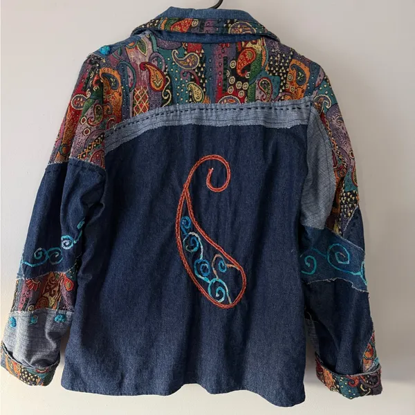 Vtg Parsley & Sage Botanical Floral Embroidered Button Up Denim Jacket Patchwork - Image 8