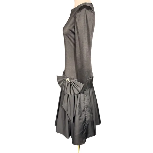 After Dark Vintage 80s‎ Black Drop Waist Pleated Bow Cocktail Dress Size 6 glam - Image 4
