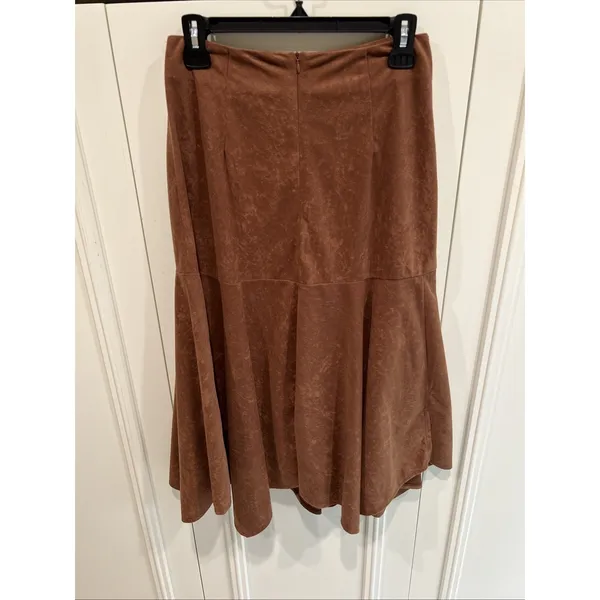 Y2K Brown Faux Suede Look Midi Skirt Asymmetric Western Peasant Read Description - Image 3