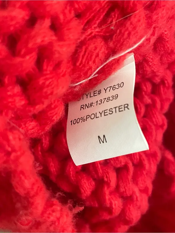 Luna Ivy Chunky Knit Flower Appliqué Cardigan Sweater Red Pink M Cottagecore - Image 12