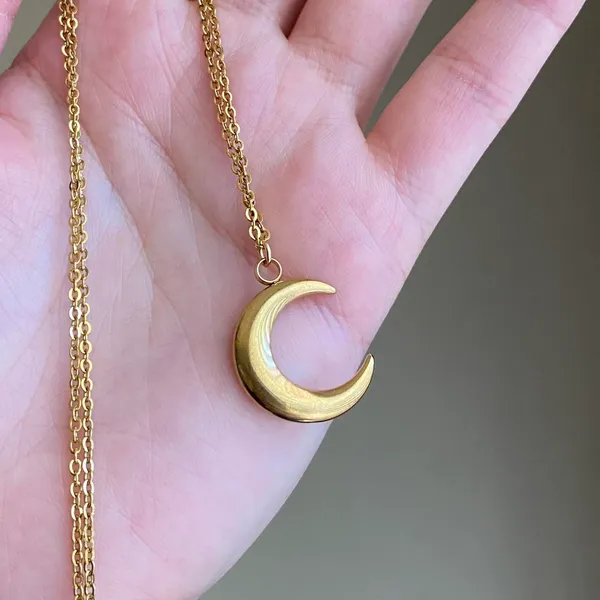 Handmade gold stainless steel celestial whimsical vintage simple moon necklace🌟 - Image 5