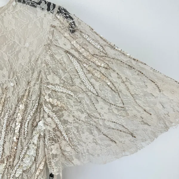Adrianna Papell Beaded Flutter Sleeve Gown Long Biscotti Beige Formal US 4 NWT - Image 11