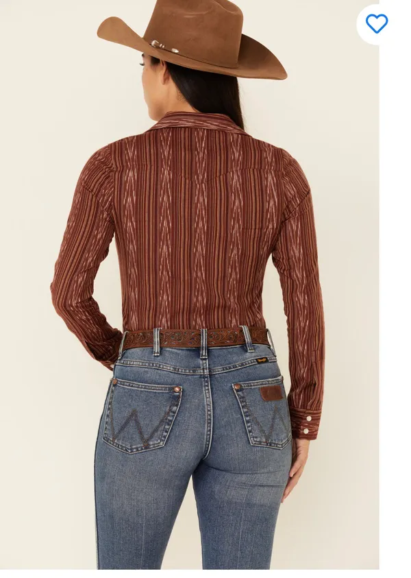 Shyanne WOMEN'S STRIPED LONG SLEEVE PEARL SNAP WESTERN SHIRT - Image 2