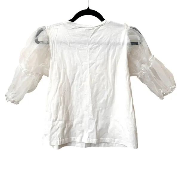 ZARA Organza Statement Sleeve Crewneck Top‎ White Small - Image 3