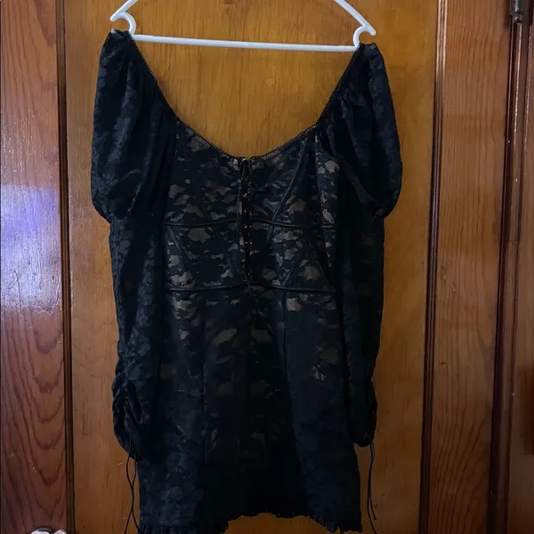 For Love and Lemons Violetta Lace Up Mini Black Lace Dress SMALL - Image 6