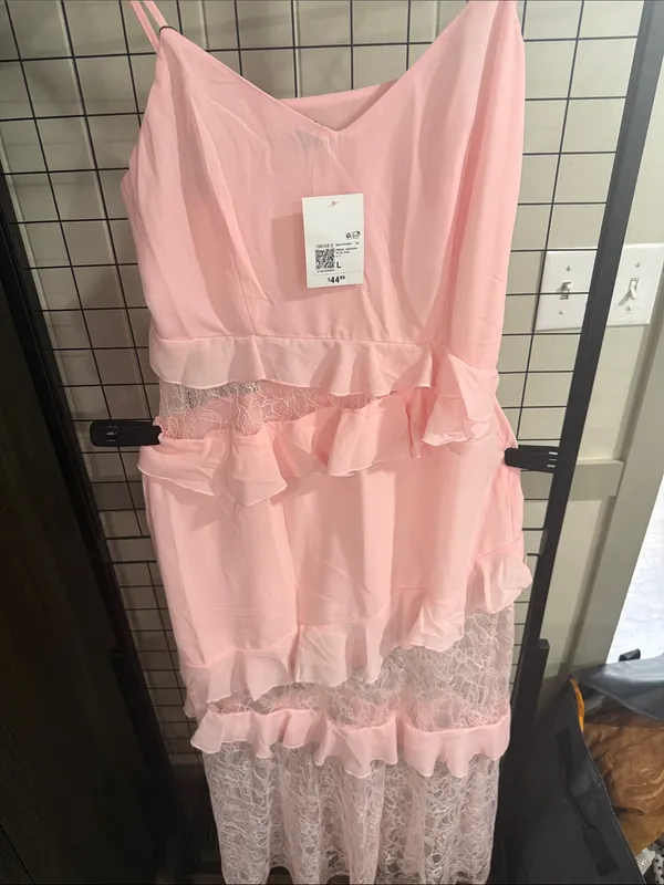 Women’s Pink Ruffle Lace Maxi Dress - Classic Girls' Party Dress - Image 2
