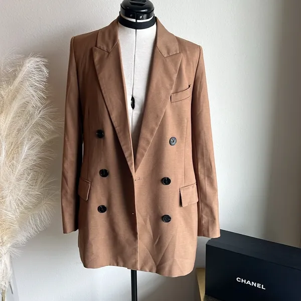 Zara Brown Tan Double Breasted Oversized 90s minimalist Blazer - Image 7
