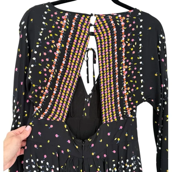 Free People Coryn Boho Long Sleeve Printed Mini‎ Dress Black Size 6 Festival - Image 7
