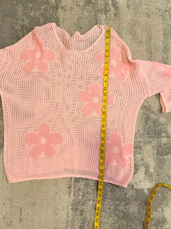 Source Unknown Women’s Pink Floral Open-Knit Sweater - Image 6