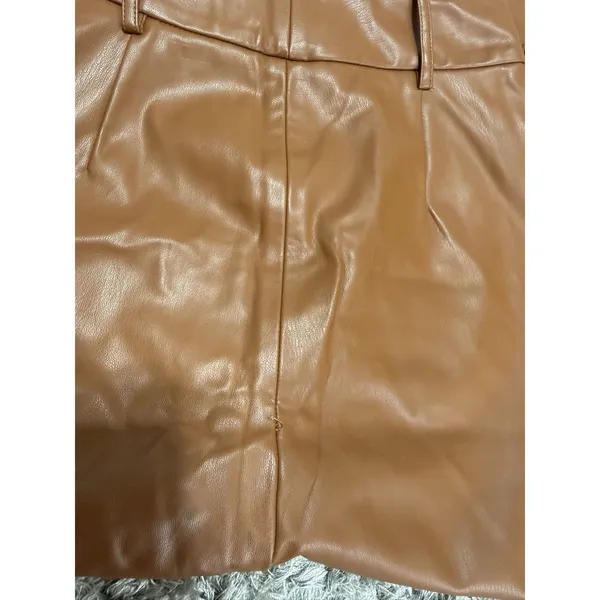 Zara Women’s Brown Faux Leather High Waisted Wide Leg Pants Button Fly XS NWT - Image 11
