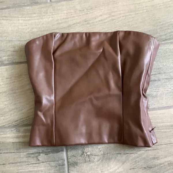 Meshki Pamela faux leather strapless crop top - Image 2