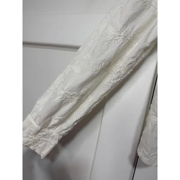 Ultra Pink White Embroidered Lace Victorian Mock Neck Cotton Blouse Top Medium - Image 11