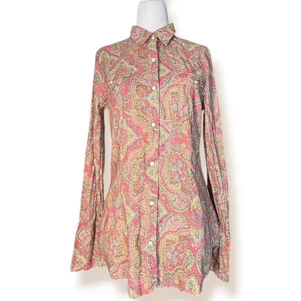 Tin Haul‎ Paisley Western Snap Shirt Pink Coral Turquoise Boho Cowgirl Small - Image 10