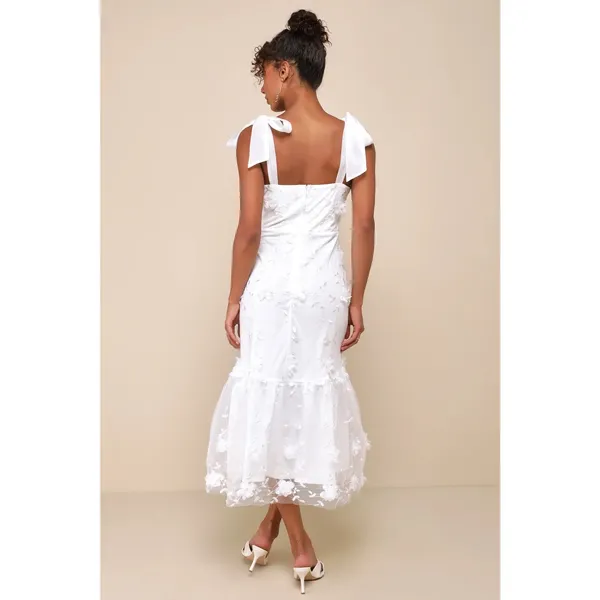 Lulus Divinely Adored White Embroidered Floral Midi Dress XS NWOT - Image 3