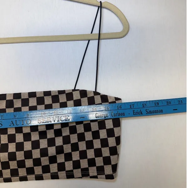 Reformation Womens Checkerboard Spaghetti Strap Crop Top Brown Tan Size L‎ - Image 5