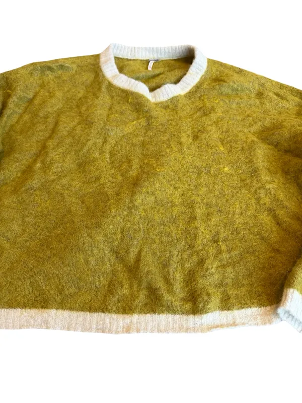 Free People Serendipity V-Neck Fuzzy Sweater Unique Green Boxy Cropped Sz Large - Image 7