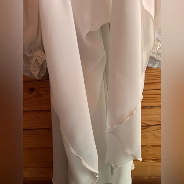 Vintage Felix Arbeo White Chiffon Lace Dress Romantic Long Sleeve 70s Small - Image 9