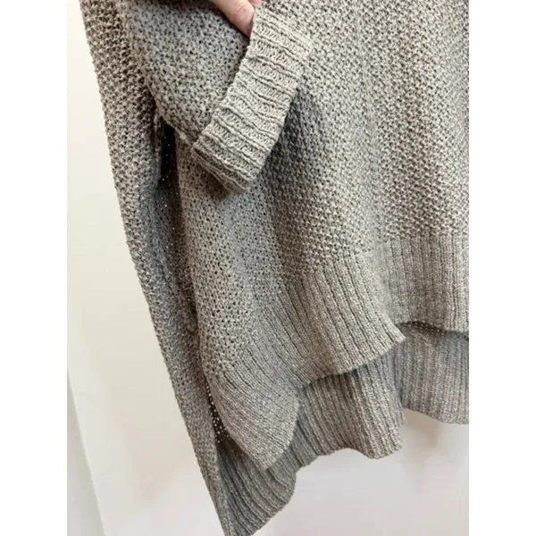 She + Sky Oversized V‑Neck Sweater - Taupe – One Size - Image 4