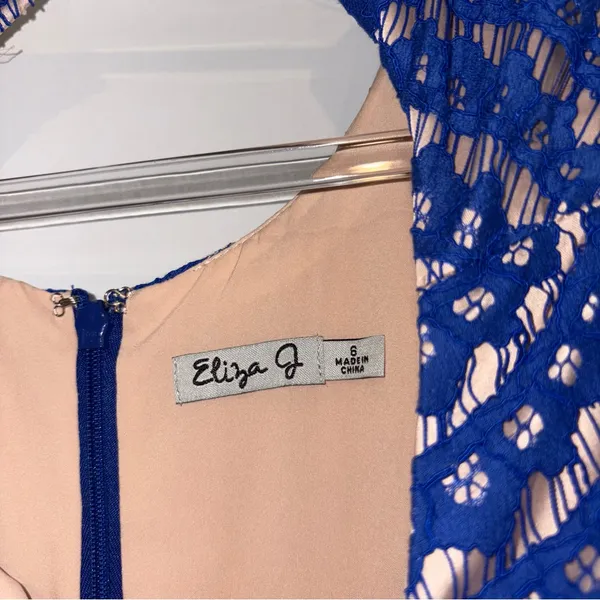 Eliza J lace eyelet belted Patterned Dress blue nude‎ size 6 - Image 4