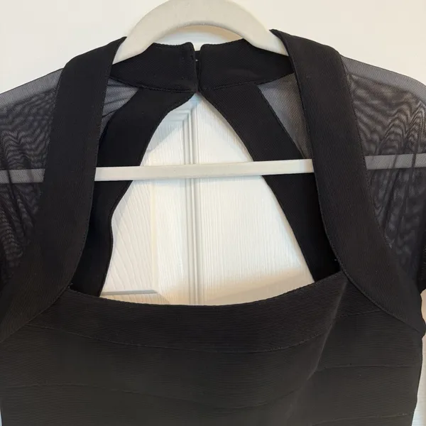 Vtg Moda International Mini Dress‎ Sz XS Black Bodycon Mesh LBD Cocktails Party - Image 4
