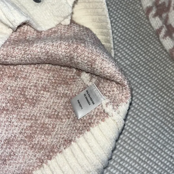 Women’s Boutique Pink Cream Houndstooth Long Sleeve Knit Sweater Sz Sm - Image 4