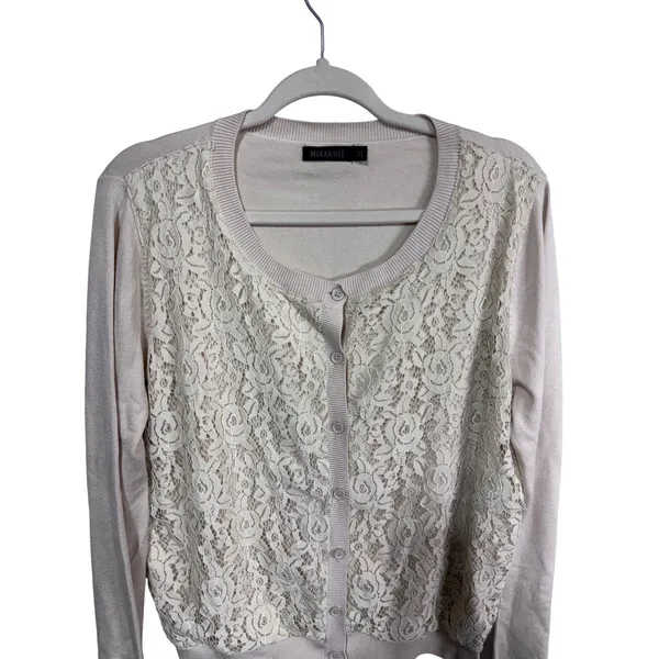 Mikarose‎ XL Cream Cardigan Women's Lace Front Button Up Modest Romantic - Image 2